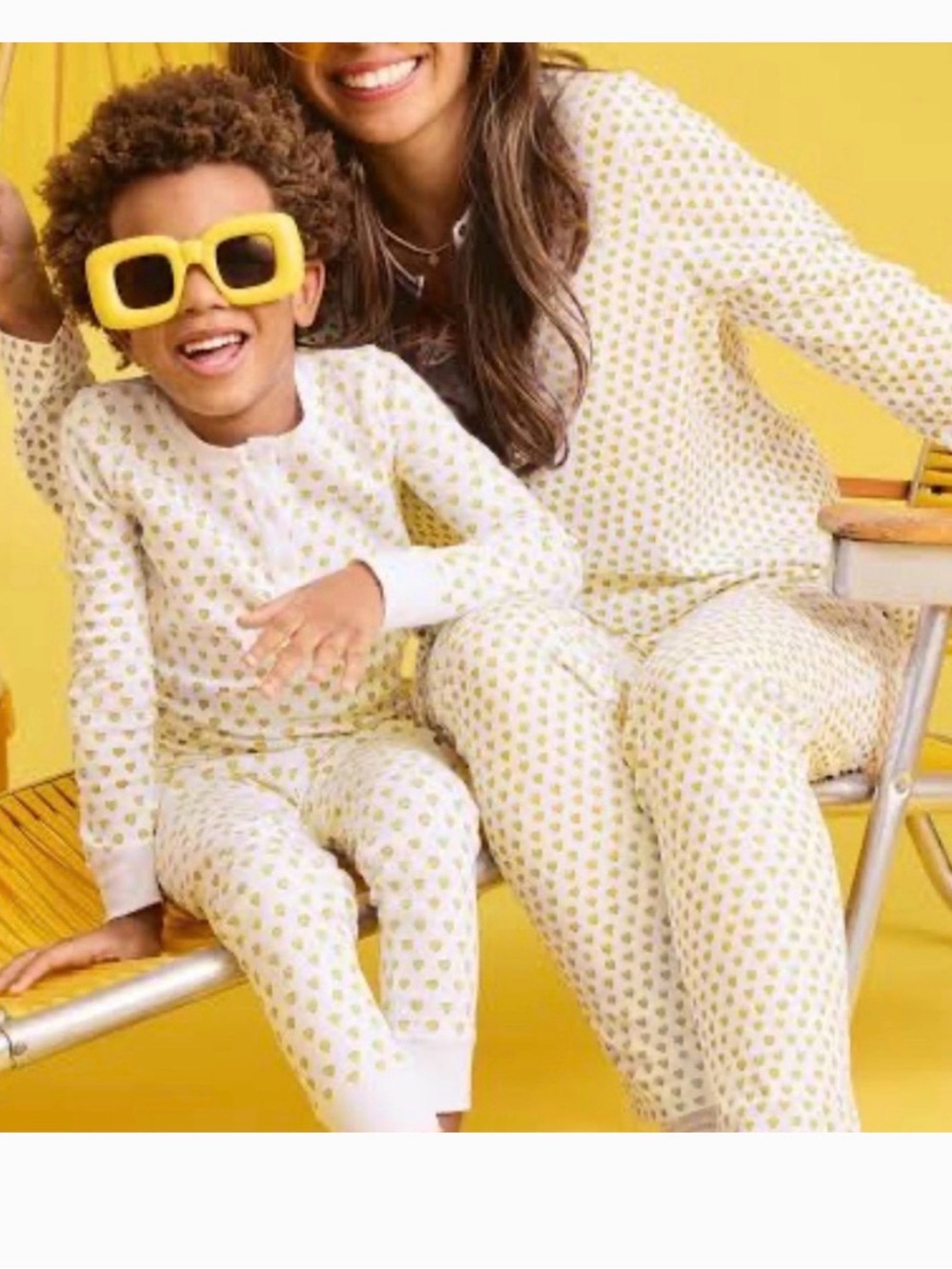 Roller Rabbit Kids White Pajama Set with Yellow Heart Print